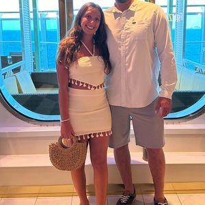 SHEIN small white vacation halter top and high waisted skirt